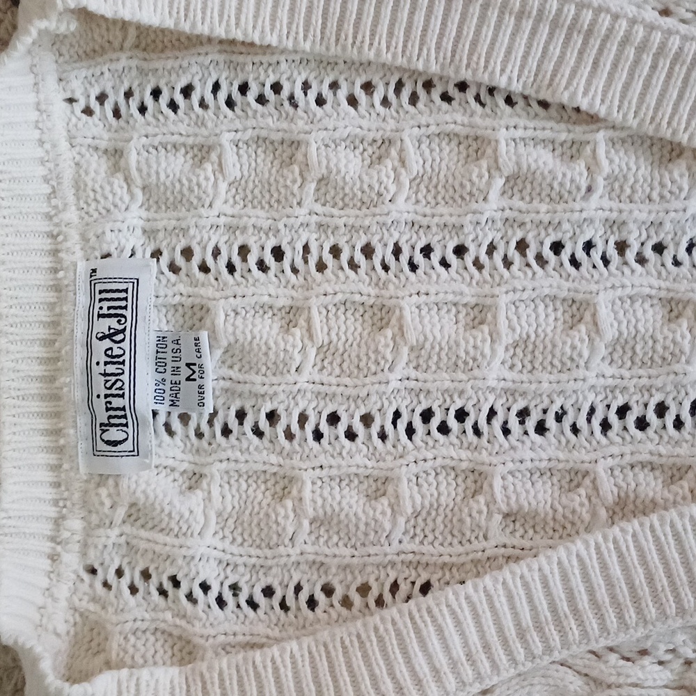 🔥🔥🔥Christie & Jill vintage cableknit V-neck cream cardigan M - Picture 9 of 14